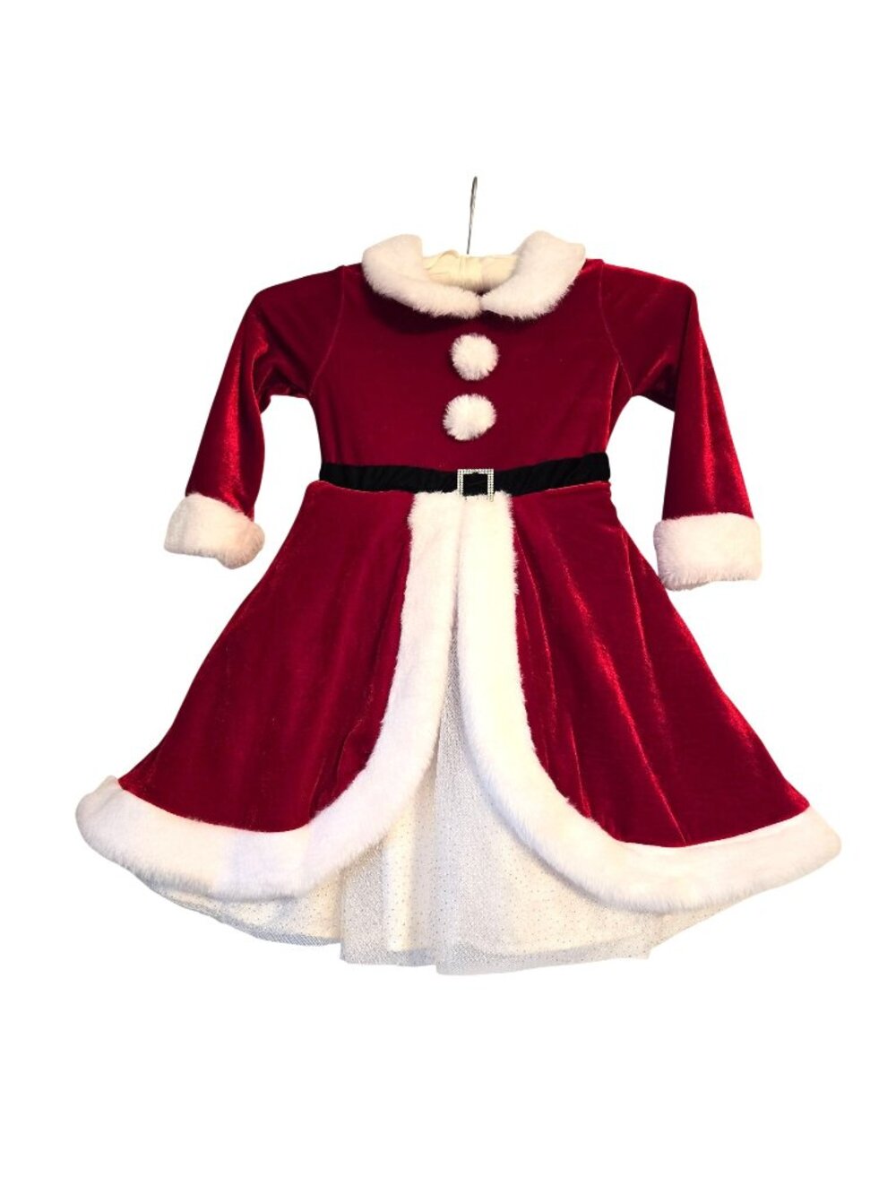 BlueBeri Boulevard Red Velvet Christmas Holiday Faux Fur Santa Toddler Dress 4T